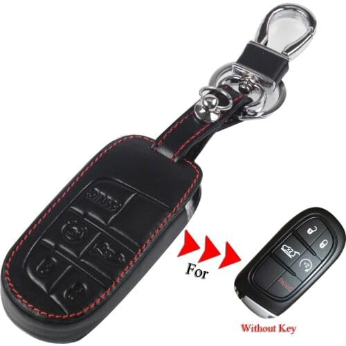 Kutery Leather Key Case Cover For Jeep Grand Cherokee Dodge Journey Chrysler Fiat 5Buttons Remote Car Key Protector