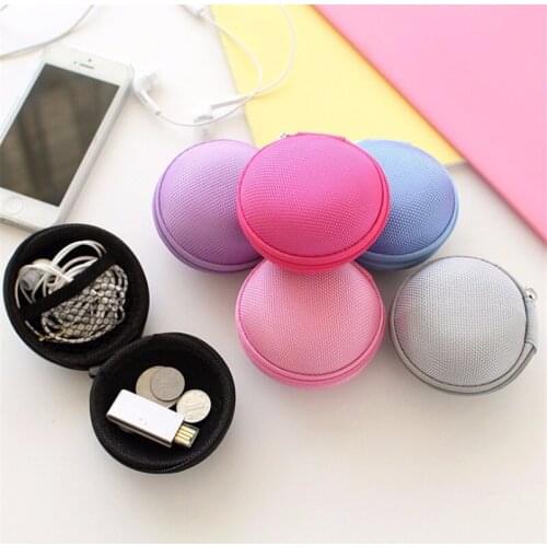 1pc Round Earphone Earbuds Storage Bag Protective Usb Cable Organizer Portable Key Charger Carrying Pouch Travel Box 7Colors
