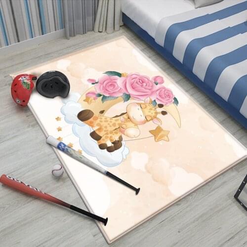 Cute Cartoon Giraffe Yellow Pattern Baby Hand Print Carpet Baby Play Mat Children Carpet Non-Slip Children Safety Flannel Carpet