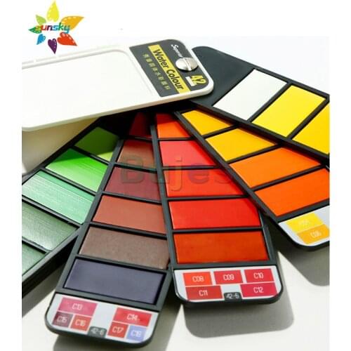 Superior Solid watercolor pigment set 18/25/33/42 color fan folding portable set Watercolor painting pigment for beginners
