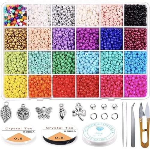 1Set 3mm Glass Seed Beads Started Kit Tool Elastic Line DIY Necklace Bracelet Jewelry Making Findings Supplies Handmade Crafts