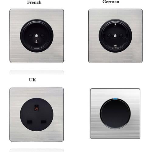 1 2 3 4 Gang 1 2 Way Brushed stainless steel Light EU Socket Any Click Point Control Wall Socket Switches Panel With Led