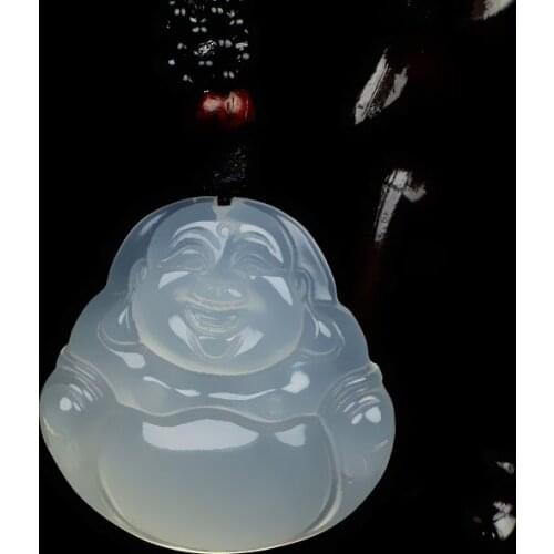 Natural authentic Australian ice species jade pith maitreya buddha pendant jade Necklace Yufeu Pendant