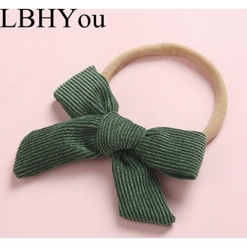 2020 New Hand Tie Bows Corduroy Nylon Headbands Baby Girls Elastic Nylon Hairbands Infants Toddlers Hair Accessories