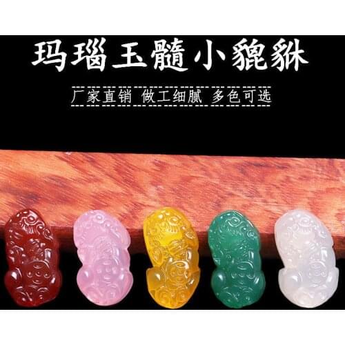 Natural Agate Chalcedony Small Pixiu Pendant Necklace Jewellery Fashion Accessories Hand-Carved Man Luck Amulet Sweater Chain