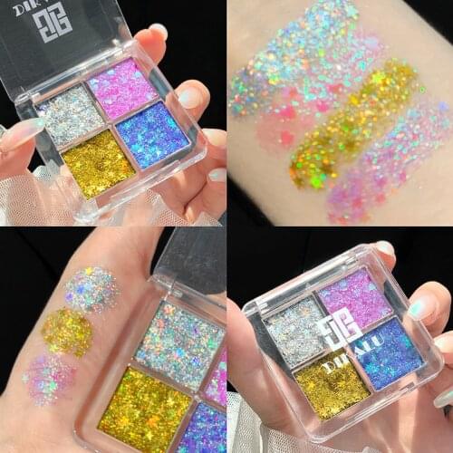 New 4 Colors Glitter Shimmer Eye Shadow Palette waterproof Pigment large sequin Eye Shadow Pallete Metallic Diamond Makeup TSLM2