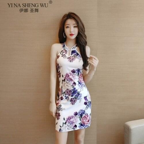 Chinese Style Print Slim Fashion Qipao Oriental Evening Dress Nightclub Sexy Bodycon Women Fashion Retro Cheongsam Mini Dresses