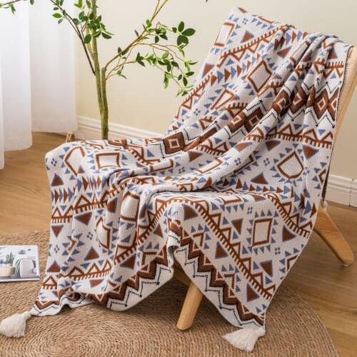 OLIVE HOME Bohemia 100% Acrylic Knitted Blanket Plaid Throws Blanket Super Soft Decorative Bed Blanket Throws For Sofa