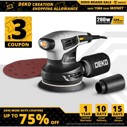 DEKO NEW DKSD28Q1 280W Random Orbit Sander with 15pcs 125mm Sandpaper and Variable Speed Sander Power Tools