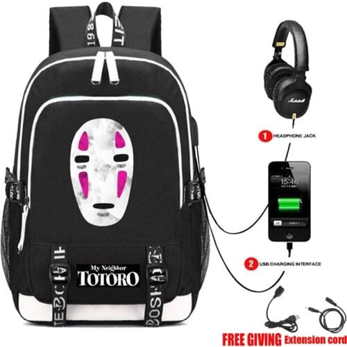 My Neighbor Totoro NO Face Man Book bag Rucksack Student School Bag For Boys Girls Travel Backpack USB Mochila Black Backpack