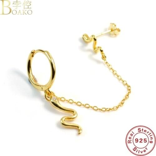 BOAKO S925 Silver Earrings For Women Snake Pendiente Piercing Ohrringe Chian Hoop Earrings Aretes Luxury Jewelry Party Gifts