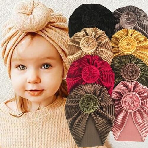 Knot Baby Hat Warm Kids Girl Boy Bonnet Hat Autumn Winter Solid Color Infant Toddler Turban Soft Velvet Beanie Cap Headwraps