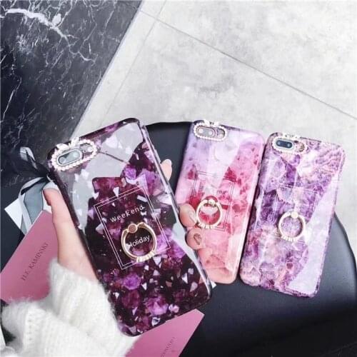 For iPhone 11 Pro XS Max XS XR 6 6s 7 8 plus X Case Granite Scrub Marble Silicon Finger Ring Diamond Cover For iPhone 11 Funda