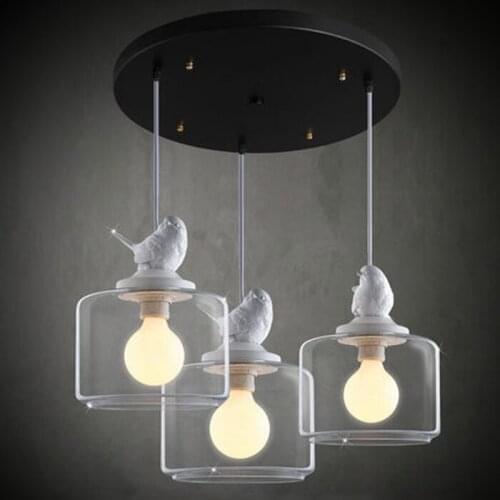 Modern Brief Fashion Retro Loft Country Creative White Resin Bird Glass Edison Pendant Lamp Study Restaurant Home Decor Lighting