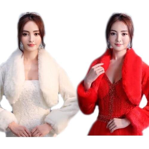 Wedding Bridal Bridesmaid Winter Long Sleeve Bolero Jacket Thicken Warm Plush Womens Lapel Collar Evening Party Shawl Wraps Coat
