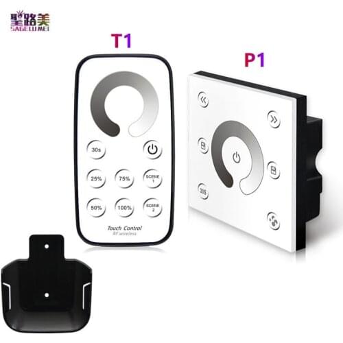 T1+P1 New Led Dimmer Single-Zone Dimmer Glass Touch panel P1 and RF Wireless Remote T1 Dimmer Single Color Strip Controller