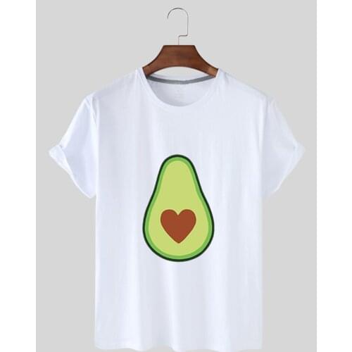 Half-side Avocado Graphic Print Top Summer Breathable Women O-neck Short Sleeve T-Shirt Women Sport Short Sleeve T-Shirt Cotton