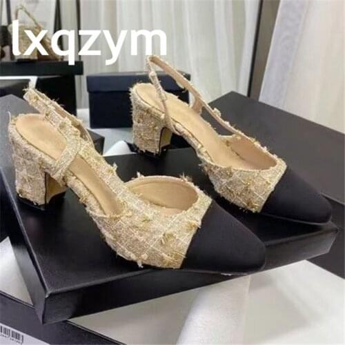 New women slingback Women Shoes Heels fashion lady classical Brand Desginer Pumps Design Luxury tweed Designer Shoe woman