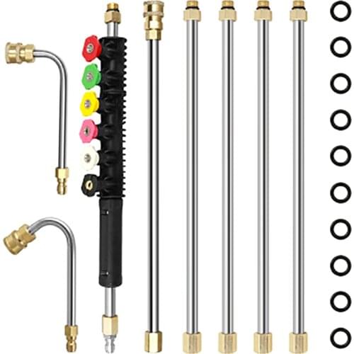 Pressure Washer Extension Wand Power Washer Lance with 6 Nozzle Tips, U Curved + 90 Degrees Rod, 10 Replacable Anti-Leaked Ring