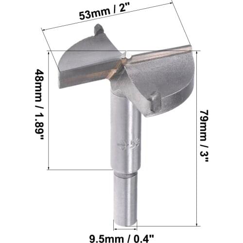 Uxcell Forstner Wood Boring Drill Bits 53mm Dia Hole Saw Carbide Tip Round Shank Cutting for Hinge Plywood MDF CNC Tool 2pcs