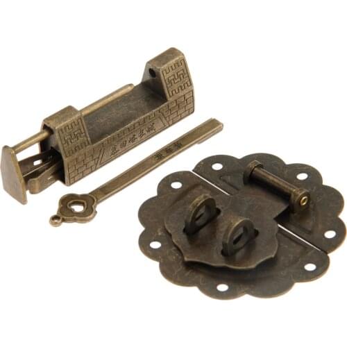 2pc/set Lock Padlock + Latch clasp Antique Bronze Old Chinese greatwall Box Buckle Clasp Vintage Cabinet Jewelry Wooden case