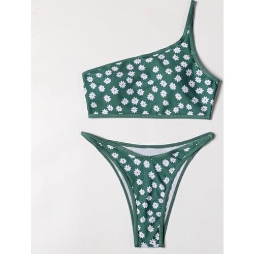 ZTVitality Swimwear Women 2022 New Arrival One Shoulder Sexy Bikini Padded Bra Mid Waist Print Swimsuit Female Brazilian Biquini