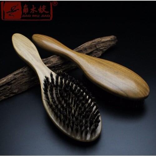 100% Authentic wild boar bristles hair comb naturalGreen sandalwood hairbrush comb massage