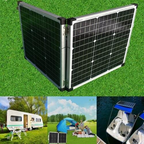 100W (50W*2pcs) 18V Glass Foldable Solar Panel + 12V/24V Solar Controller Portable Solar Panel For Camping/Travel