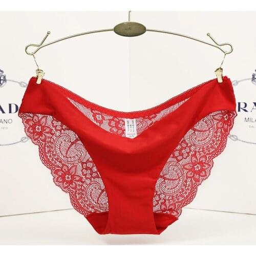 4 Pcs/Lot Ladies High-End Ice Silk Breathable Soft Underwear Sexy Buttocks Lace Ladies Briefs