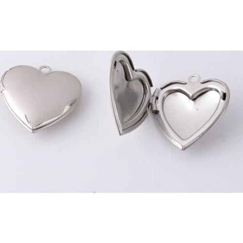 5Pcs 22x22mm Stainless Steel Love Heart Openable Photo gift box Pendant Charm Silver DIY Jewelry Making Accessories Charms