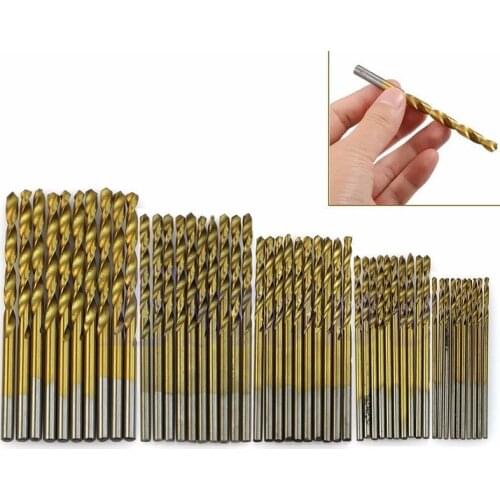 50 Pcs/Set Titanium Coated HSS High Speed Steel Drill Bit Woodworking Wood Drilling Tool 1/1.5/2/2.5/3 MM #75625