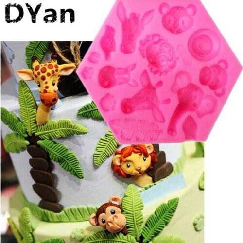 Free Shipping Animal Forest Series Elephant lion Fondant Mold Silicone Fondant Cake Decorating Tools Baking A1415