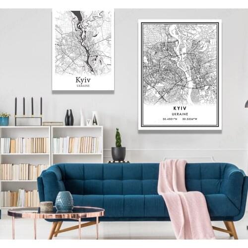 Black White Line City Map Poster KYIV Nordic Canvas Painting Prints And Posters Wall Art Pictures For Home Decor
