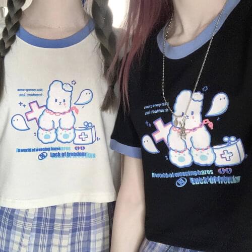 Harajuku y2k 2021 Summer Streetwear T Shirt Tops Ullzang Gothic Kawaii Retro Anime Kawaii Women Short Sleeved Oversized T-shirts