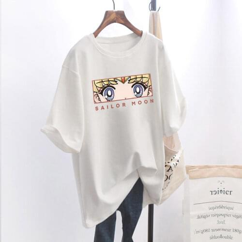 Kawaii Sailor Moon Anime Graphic Cartoon T Shirts Summer Black White Oversized Fashion Girls Tee Loose Aesthetic Women Clothing
