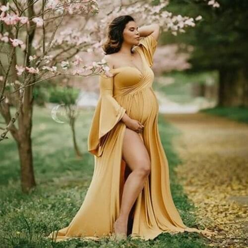 Cotton Maternity Dresses Gown For Photo Shoot Sexy Ruffle Pregnant Dresses For Women Maxi Long Pregnancy Dress Grossesse