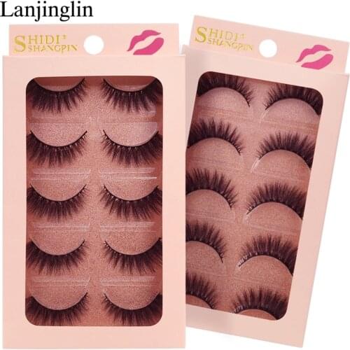 LANJINGLIN 5 pairs hand made false eyelashes full strip lashes makeup natural mink eyelashes long fake eyelash 3d lashes G900