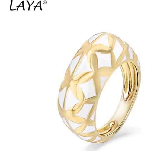 LAYA 925 Sterling Silver Fashion Simple Solid Geometry Design Color Enamel Ring For Womens PartiesHigh Quality Classic Jewelry