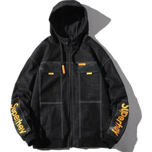 Spring & Autumn New Hooded Casual Denim Jacket Plus Size Loose Fashion Printing Tide Brand Men Tooling Jacket Free Shipping