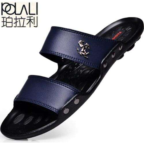 Casual Famous Brand 2020 Men Sandals Shoes Slippers Summer Flip Flops Beach Men Shoes Leather Sandalias Zapatos hombre