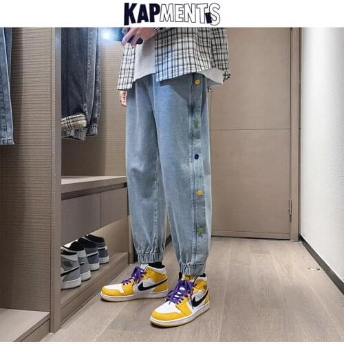 KAPMENTS Men Buttons Harajuku Baggy Jeans Pants 2021 Mens Black Y2k Vintage Denim Trousers Male Causal Punk Kpop Jeans Joggers