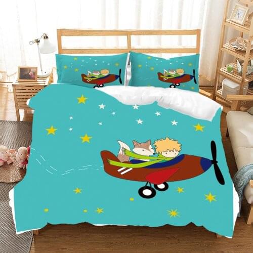 Skin-friendly Soft Duvet Set Little Prince Fox Plane Travel Comforter Cover Sets Cartoon Kids Bedding Single Double Bed Cover