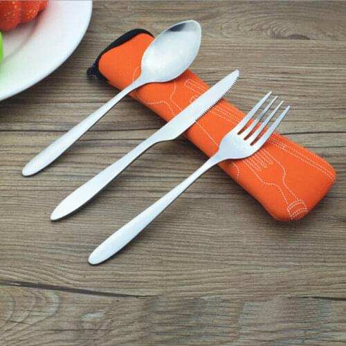 Stainless Steel Dinnerware Set Travel Cutlery Camping Tableware Reusable Spoon/Fork/Knife Utensils Set with Spoon Portable Case