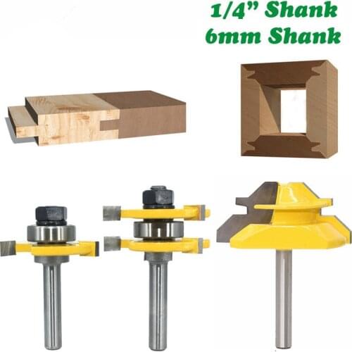 3pcs 1/4" or 6m Tongue Groove Router Bit Set 3/4" Stock 3 Teeth T-shape Wood Milling Cutter Flooring Tool for Wood Working Tool