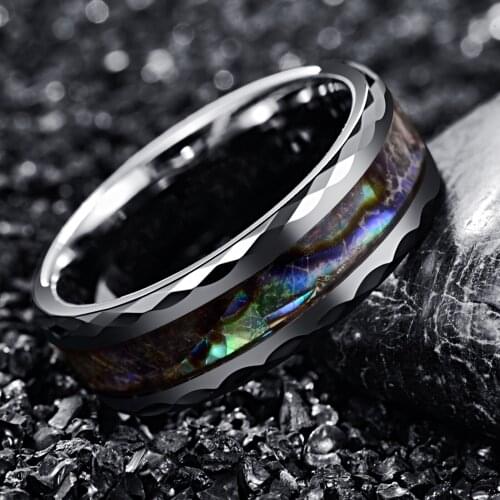 New Tungsten Carbide Opal Ring 8MM Wide 2.3MM Thick Polished Faceted Abalone Shell Tungsten Steel Ring