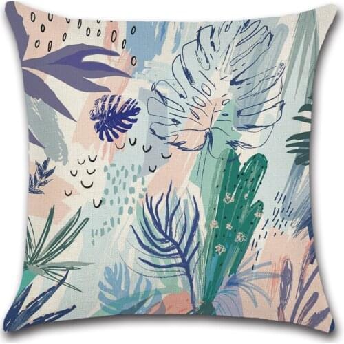 New Tropical Plant Watercolor Style Block Print Cushion Cover Pillow Case Cover Decorative