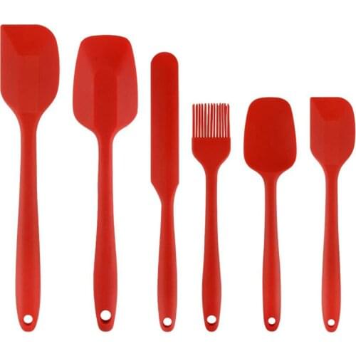 Food Grade 6 pcs Red Cooking Gadgets Silicone Cream Spatula Jam Bread Scraper Shovel Baking Spatula Tool Set With Hanging Holes