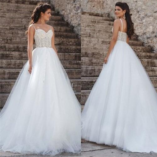 Sexy Spaghetti Strips A-Line Wedding Dress Soft Tulle Zipper Back Long Garden Women Bridal Gowns Simple Plus Size Fashion