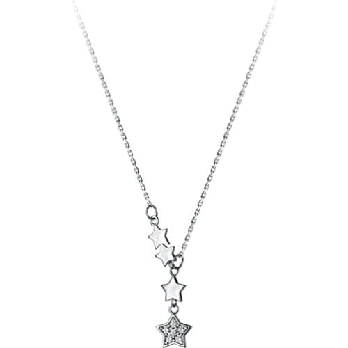 Authentic 100% REAL. 925 Sterling Silver FINE Jewelry CZ Star Pendant "Y" Necklace C-D8205