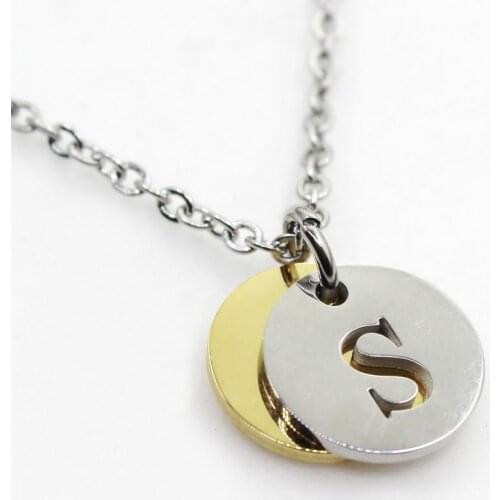 Drop-Shipping Letter A-Z Initial Necklace Pendant Women Men Jewelry Stainless Steel Round Coin Alphabet Necklace Jewelry